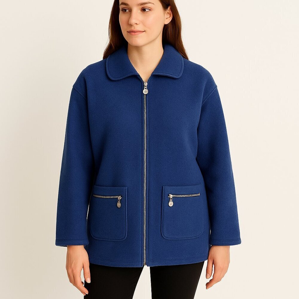 Bernardo Navy Zip Sweater Coat Contemporary Minimalist Modern Woman Style Sz L